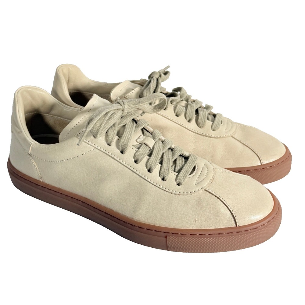 M Gemi Leather beige Mens Lace up low top Sneaker shoe us 7 eu 40 Italian